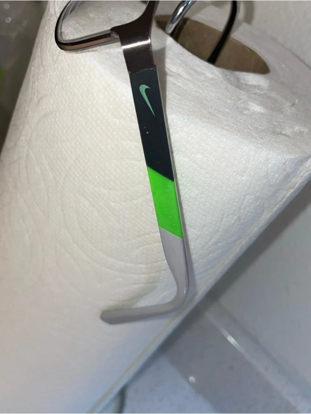Silver Rectangle Glasses with Green Accent